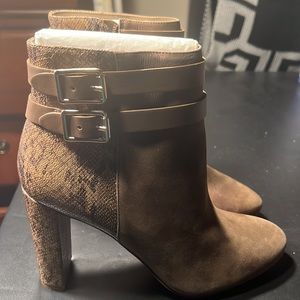 Antonio Melani Suede Double Strap Boots Snakeskin Heels